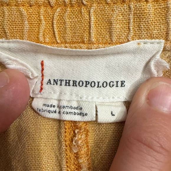 by Anthropologie Linen Utility Cargo Pants Size 14 Pockets Mustard Yellow - Picture 9 of 13